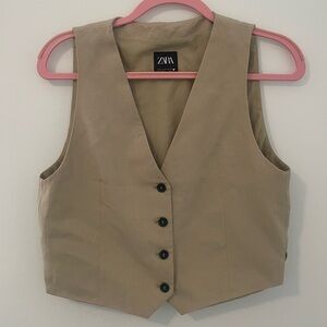 Zara Beige Button-Up Vest